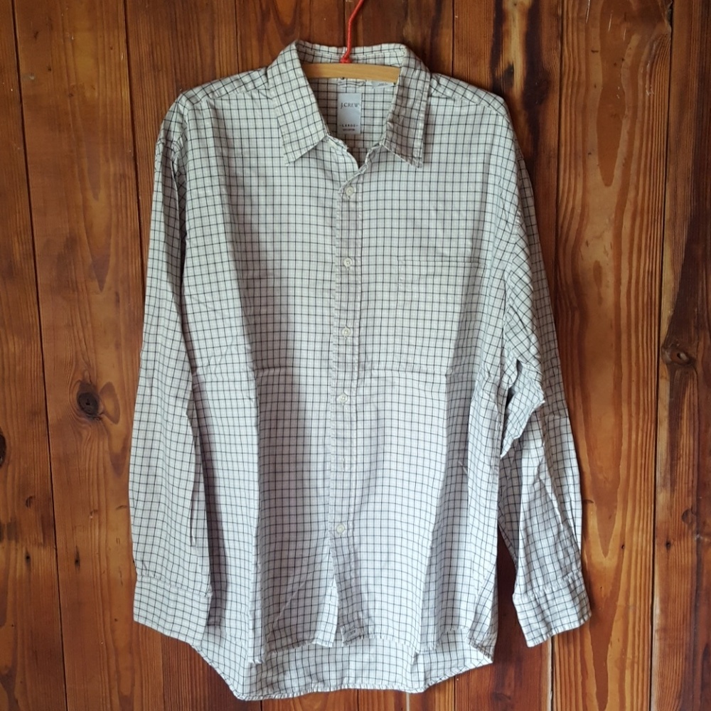 J. Crew Plaid Cotton Button Down Shirt Mens Size Large Neutral Casual